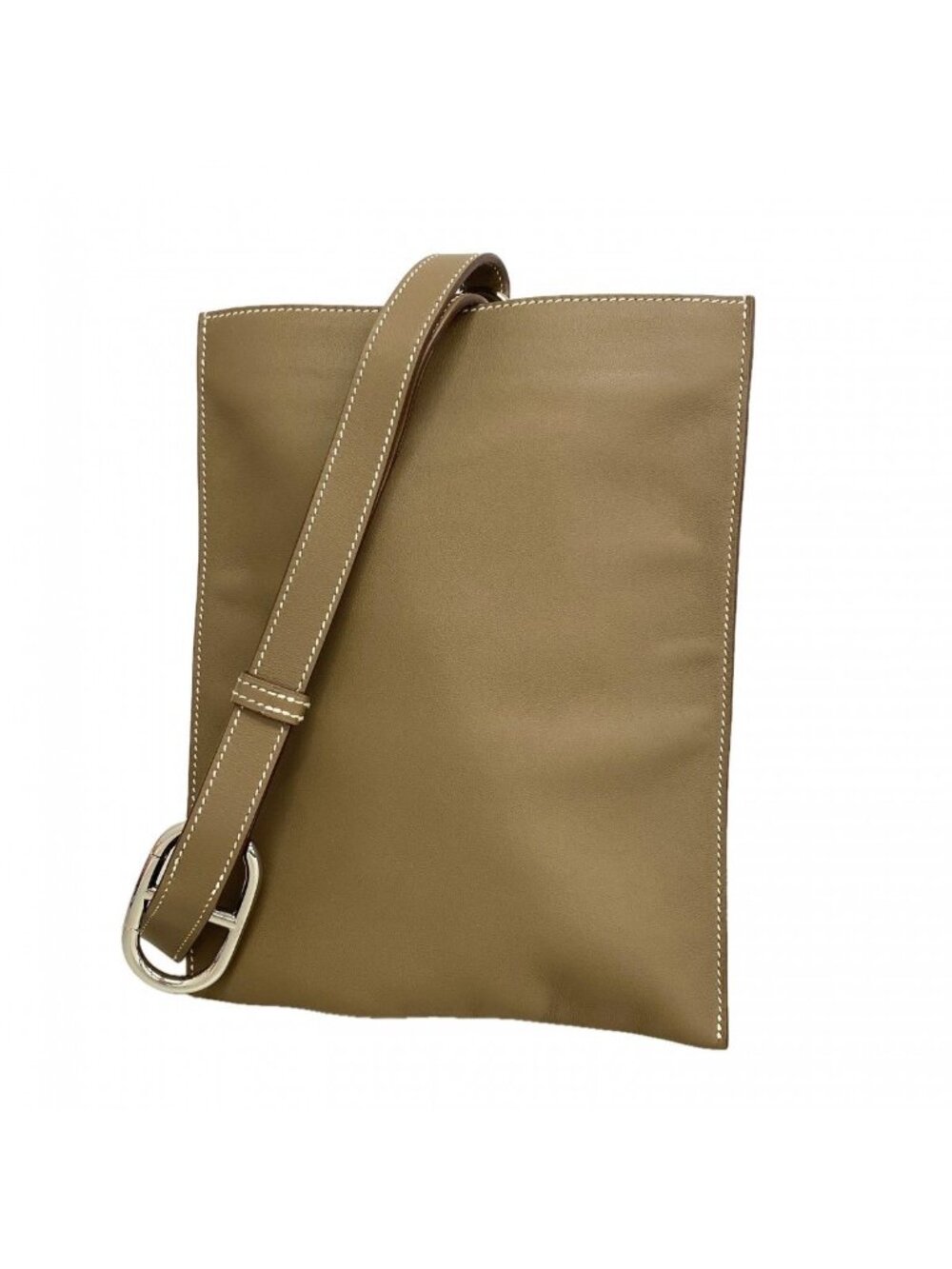 Hermes Shoulder Bag Pochette Plus Swift Etoupe Silver